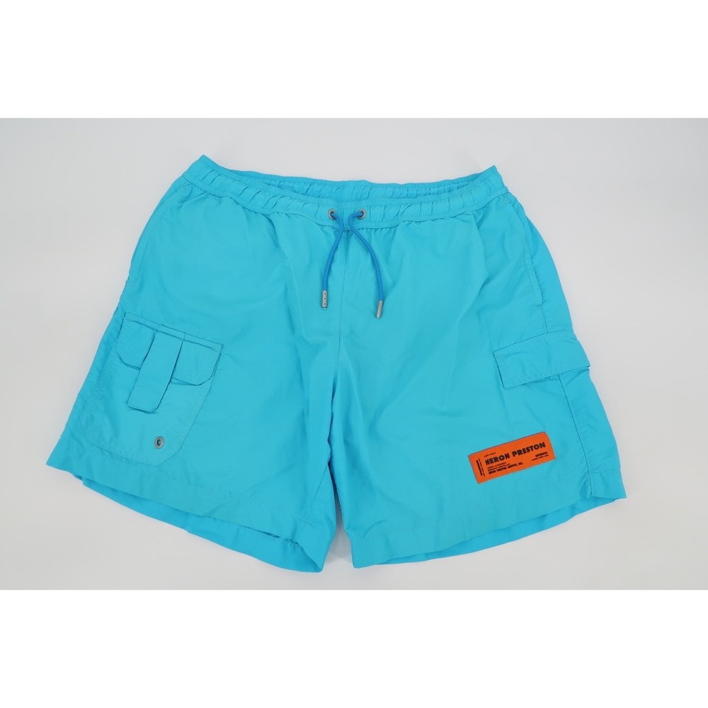 Heron Preston Cargo Swim Shorts Mens Medium Blue Nylon Lined Trunks